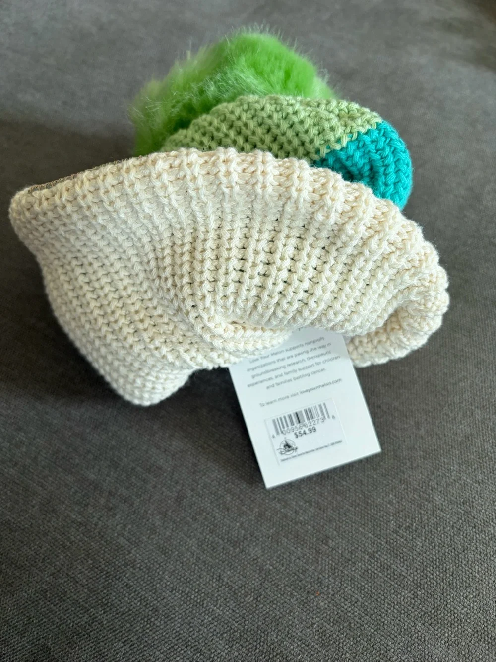 Tiana Colorblock Pom Beanie in Light Green, Teal & Cream